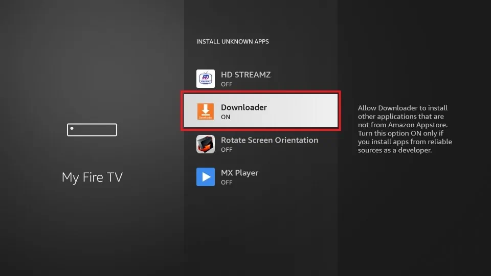 Autoriser l'installation des applications inconnues telechargées par Downloadersur la cle Amazon fire tv stick