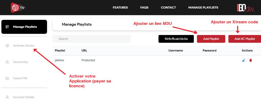 Ajouter liste de lecture sur l'application ibo player via le site web